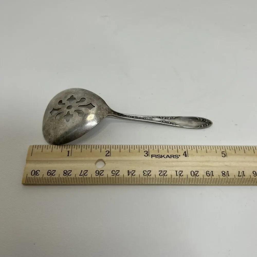 National Silver Silverplate Bonbon, Nut, Olive Pierced Spoon King Edward Pattern